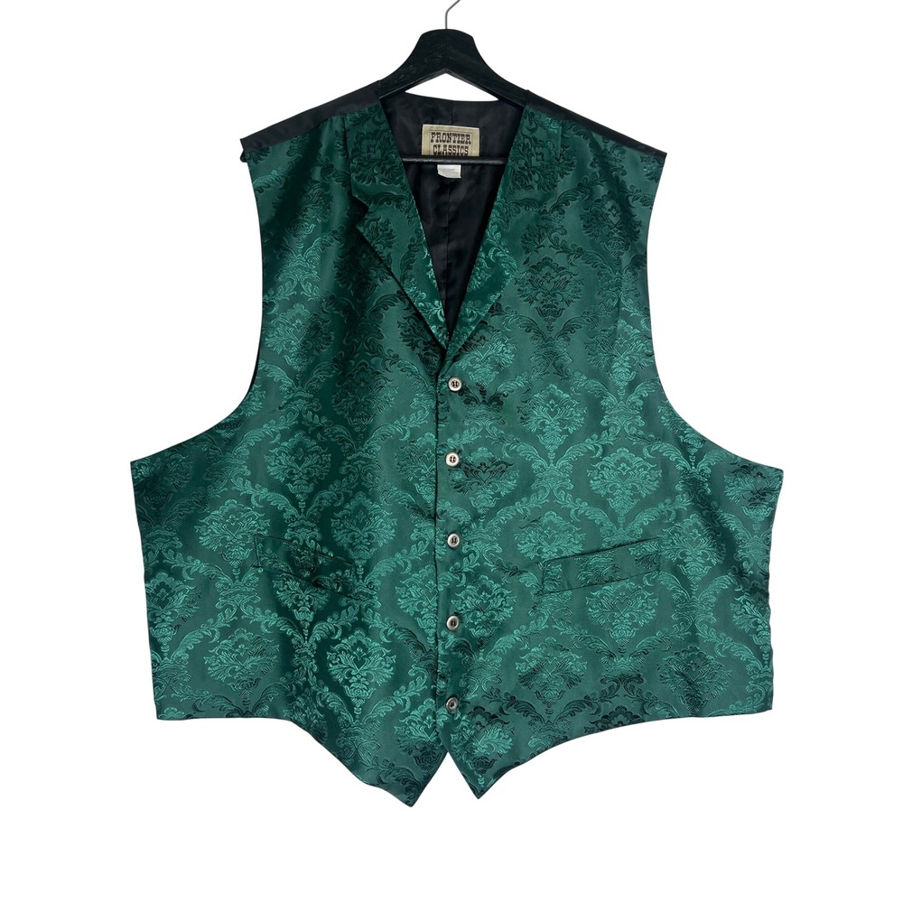 Frontier Classics Mens 3XL Emerald Green Damask Brocade Formal Vest Waistcoat